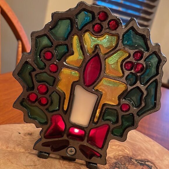 Vintage Taiwan Stained Glass Candle Tea Light Holder - Picture 2 of 6